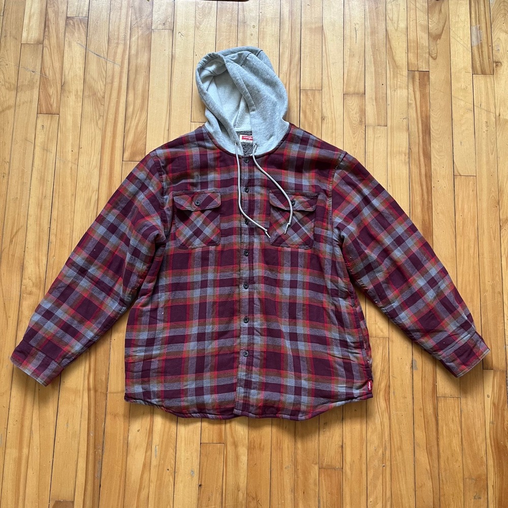 Wrangler Mens Sherpa Lined Plaid Flannel Shirt Jacket Hoodie 2XL - Picture 7 of 9